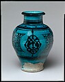 Pear-Shaped Jar, Stonepaste; painted under transparent turquoise glaze